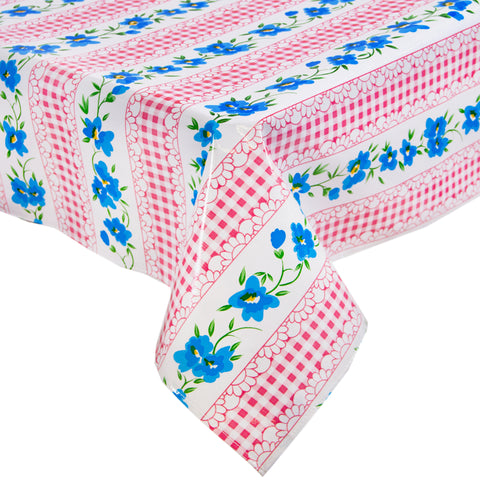 Freckled Sage Flowers and Gingham Pink Tablecloth
