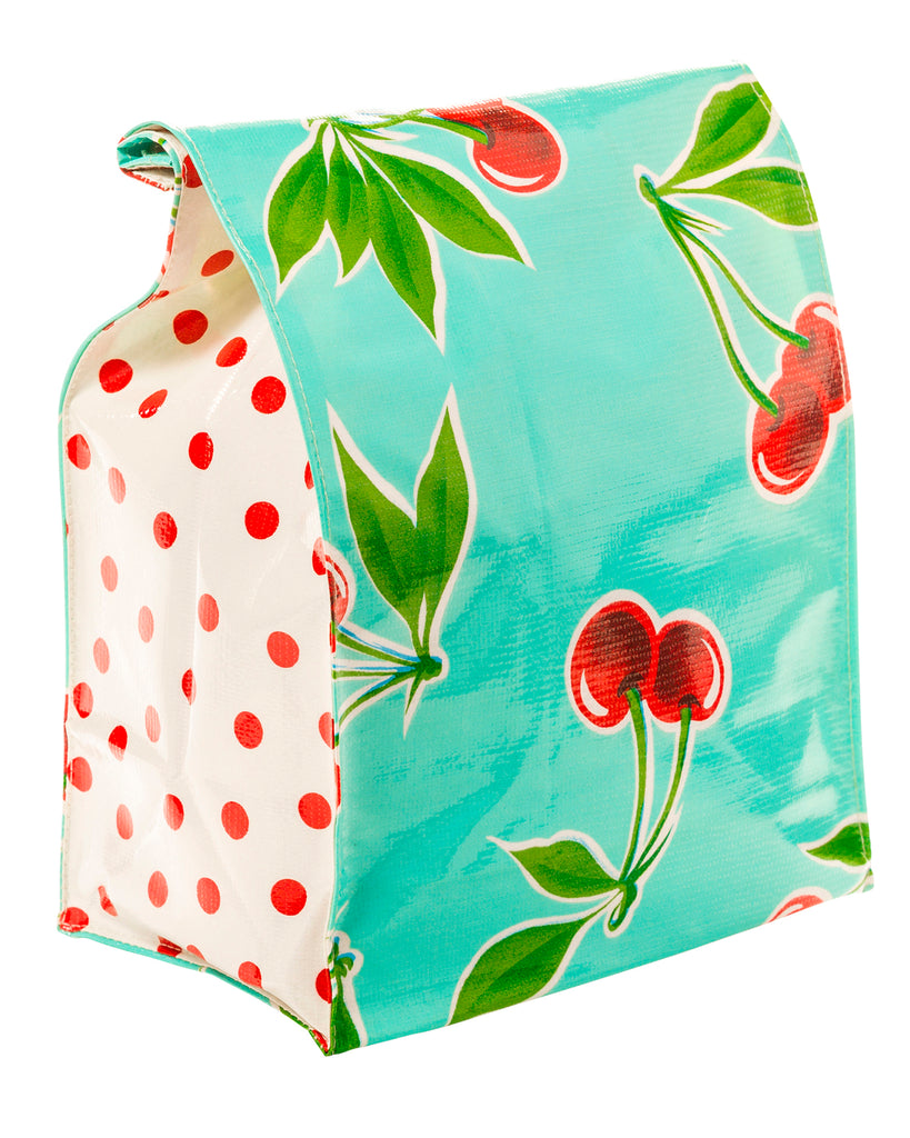 Freckled Sage Oilcloth Lunch Bag Cherry Aqua