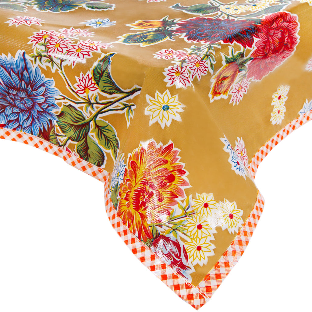 Freckled Sage Oilcloth Tablecloth Mum Tan with Orange GT