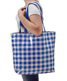 Freckled Sage Oilcloth Market Bag Blue Large Gingham