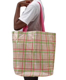 Freckled Sage Oilcloth Market Bags in Plaid Pink and Lime 