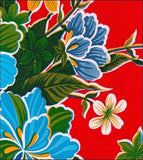 Hawaii Red Oilcloth Tablecloth with Blue Gingham Trim You Pick the Size