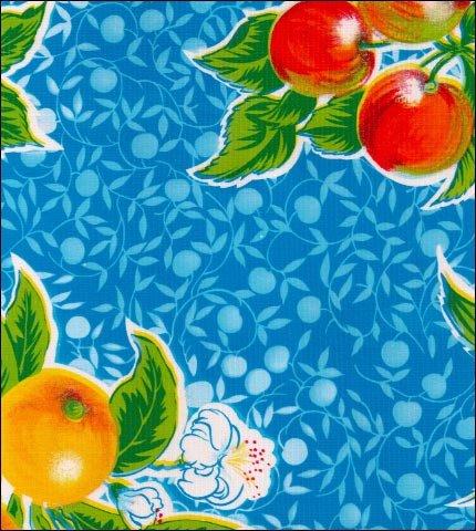 Round Oilcloth Tablecloths in Plums on Blue
