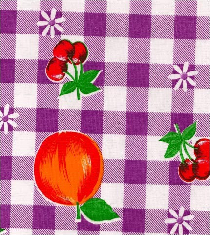 Freckled Sage Oilcloth Swatch Gingham and Fruit Purple