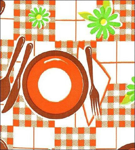 Picnic Orange and Brown Oilcloth Tablecloth
