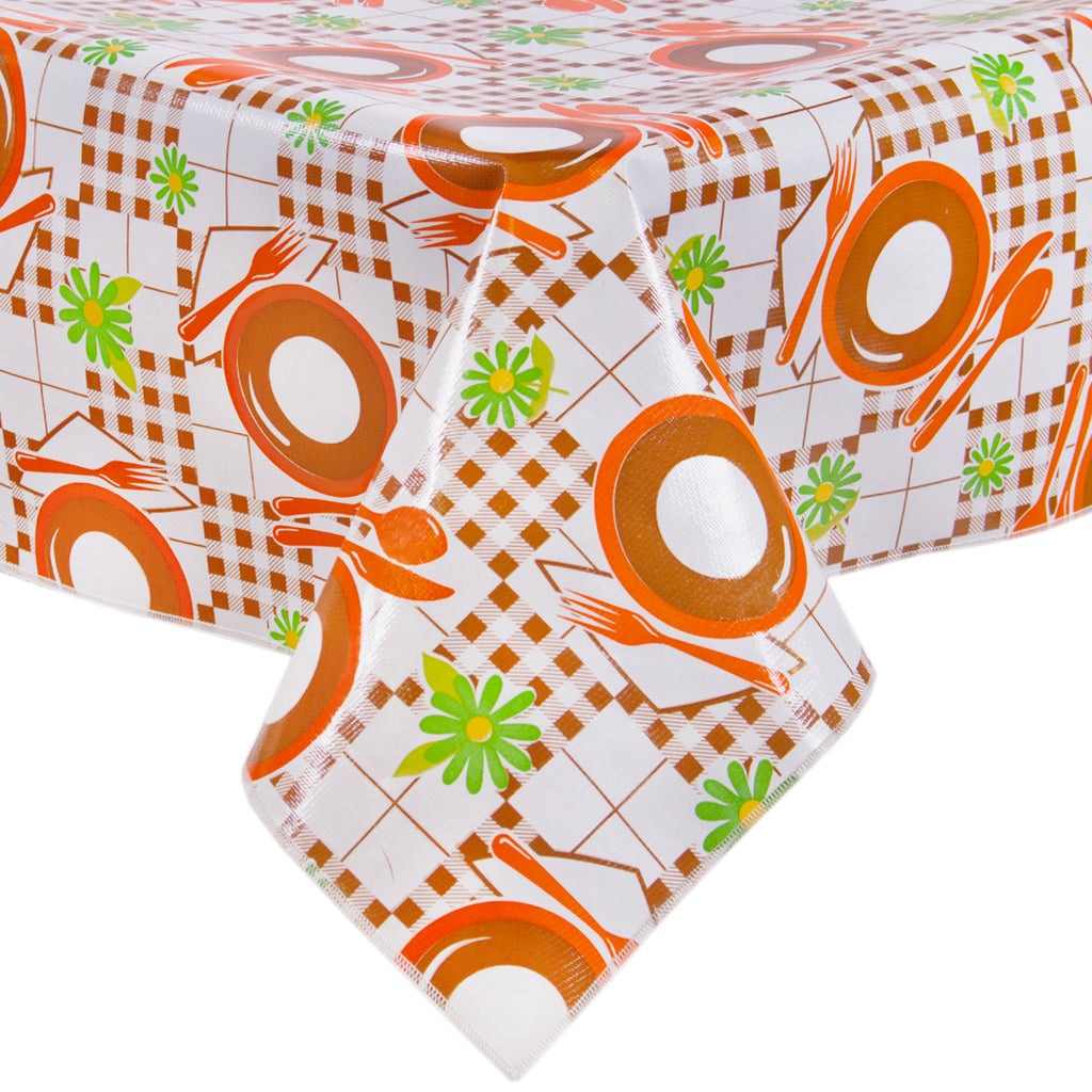 Freckled Sage Oilcloth Tablecloth Picnic Brown and Orange