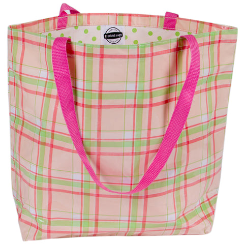 Freckled Sage Oilcloth Market Bag Plaid Pink