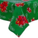 Sale Red Orchids on Green Oilcloth Tablecloth