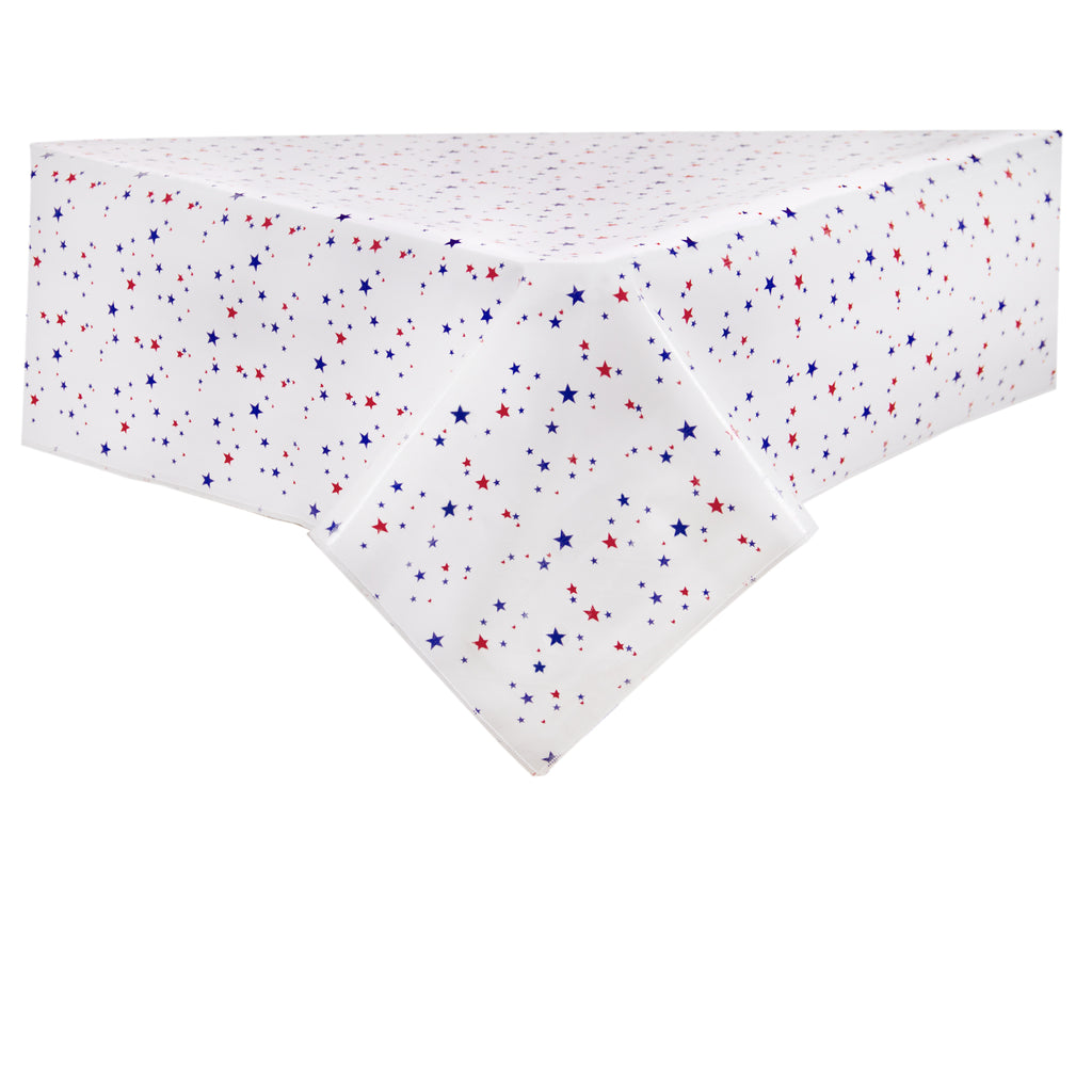 Freckled Sage Oilcloth Tablecloth Stars Red & Blue oilcloth tablecloth with a simple hem