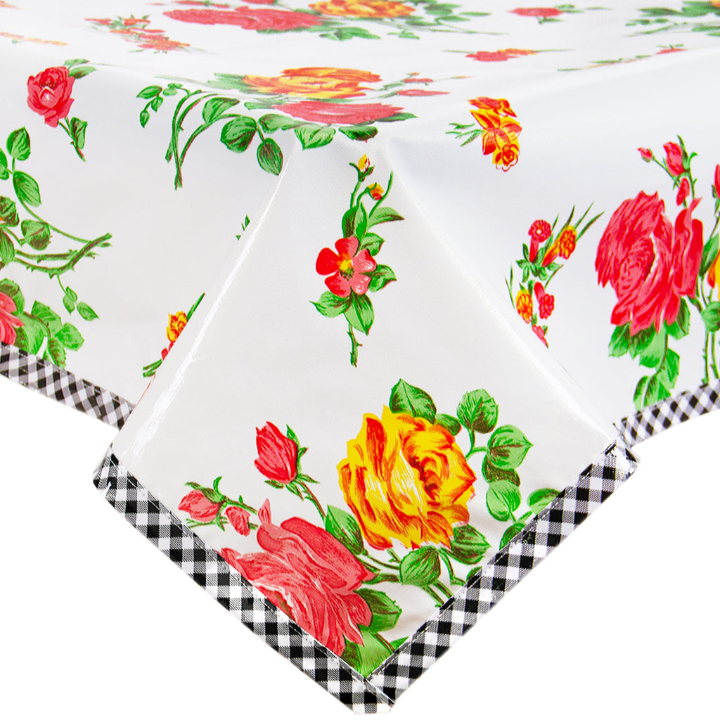 Freckled Sage Oilcloth Tablecloth Rose and Grid White with Black GT