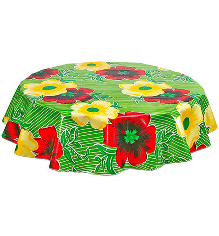 Freckled Sage Round tablecloth in Big Flowers on Lime 
