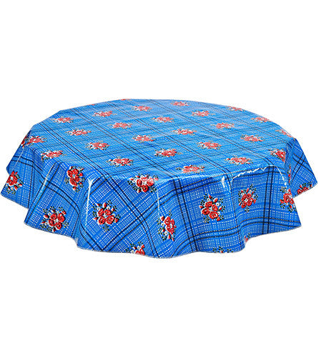 Freckled Sage Round Tablecloth Bouquet Blue