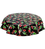 Freckled Sage Round Tablecloth Cherries on Black