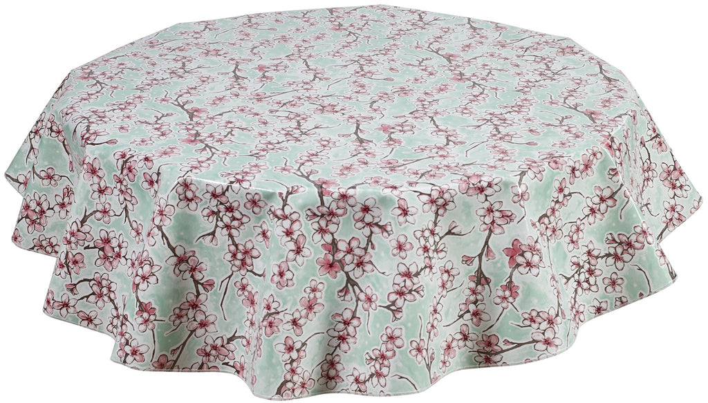 Freckled Sage Round Tablecloth Cherry Blossom Aqua