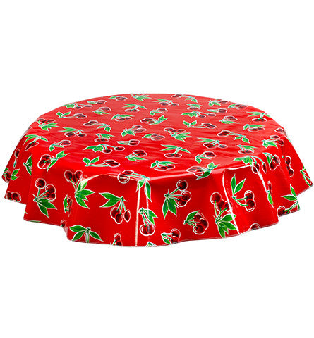 Freckled Sage Round tablecloth Cherries on Red