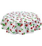 Freckled Sage Round Tablecloth Cherries on White