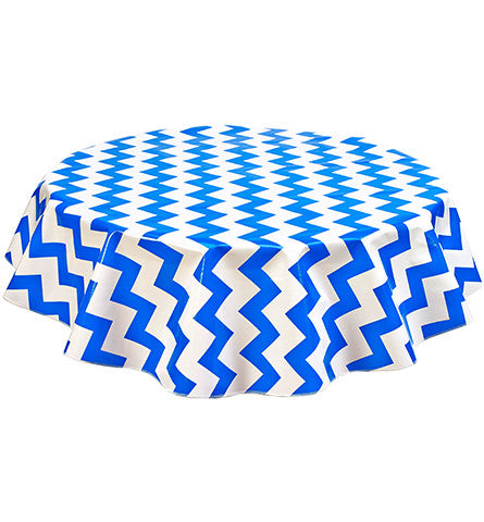 Freckled Sage Round Tablecloth Blue and White Chevron