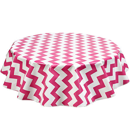 Freckled Sage Round Tablecloth Chevron Pink