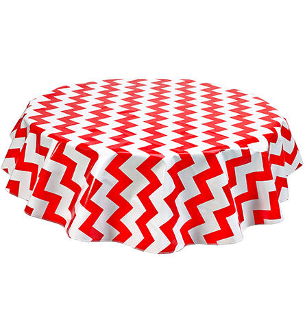 Freckled Sage Round Tablecloth Chevron Red