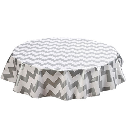 Freckled Sage Round Tablecloth Chevron Silver