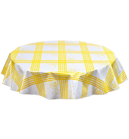 Round Oilcloth Tablecloth in Corn Flower Yellow
