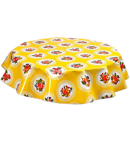 Freckled Sage Round Oilcloth Tablecloth Doily Yellow