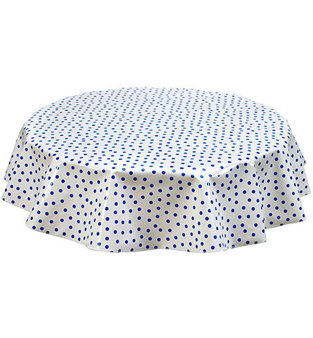 Freckled Sage Round Oilcloth Tablecloth Blue Dot