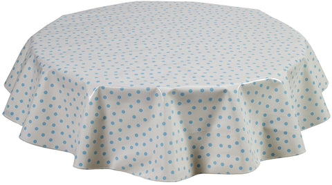 Freckled Sage Round Oilcloth Tablecloth Light Blue Dot