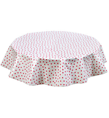 Freckled Sage Round Oilcloth Tablecloth Pink Dot