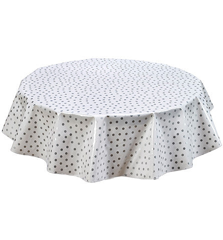 Freckled Sage Round Oilcloth Tablecloth Silver Dot