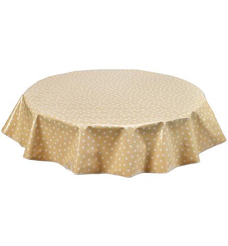 Freckled Sage Round Oilcloth Tablecloth White Dot on Tan