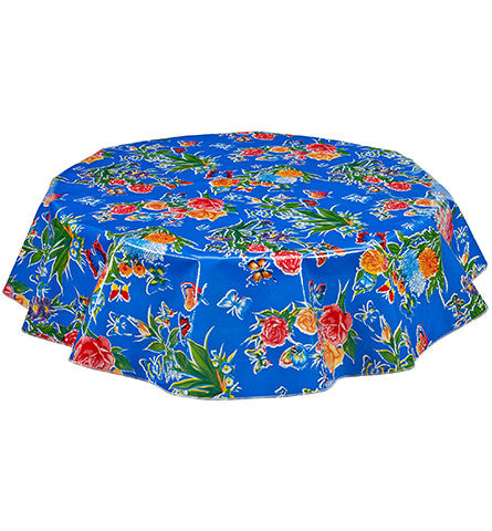 Freckled Sage Round Oilcloth Tablecloth Edgar's Butterfly Blue