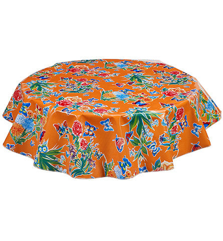 Freckled Sage Round Oilcloth Tablecloth Orange Butterfly