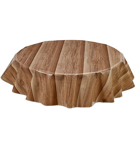 Freckled Sage Round Oilcloth Tablecloth Faux Bois Plank Primavera