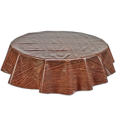 Freckled Sage Round Oilcloth Tablecloth Faux Bois Teak