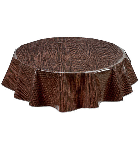 Freckled Sage Round Oilcloth Tablecloth Faux Bois Walnut