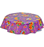 Freckled Sage Round Oilcloth Tablecloth Fruit Baskets Purple