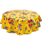 Freckled Sage Round Oilcloth Tablecloth Fruit Basket Yellow