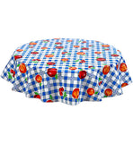 Freckled Sage Round Oilcloth Tablecloth Gingham and Fruit Blue