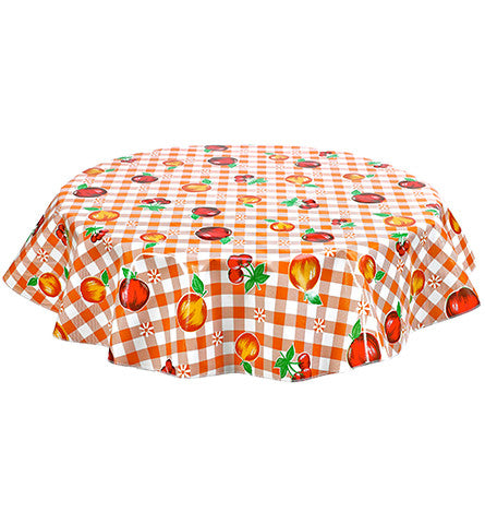 Freckled Sage Round Tablecloth Fruit & Gingham Orange