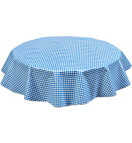 Freckled Sage Round Oilcloth Tablecloth Light Blue Gingham