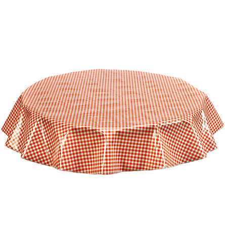 Freckled Sage Round Oilcloth Tablecloth Orange Gingham