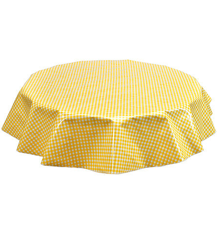 Freckled Sage Round Oilcloth Tablecloth Yellow Gingham
