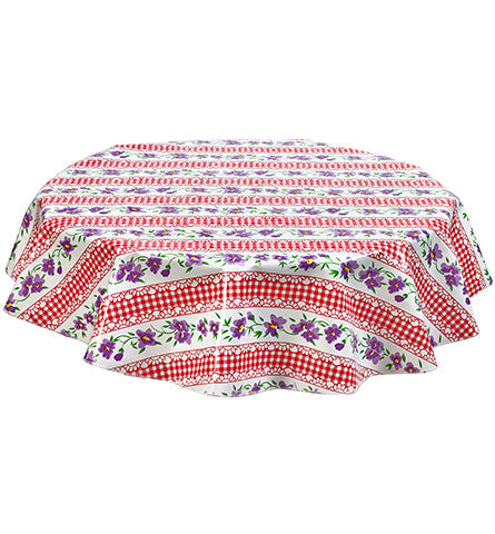 Freckled Sage ROund Tablecloth Flowers & Gingham Red