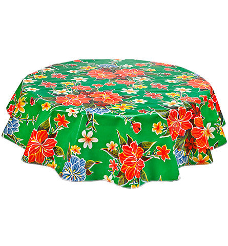 Round Oilcloth Tablecloth in Hawaii Green