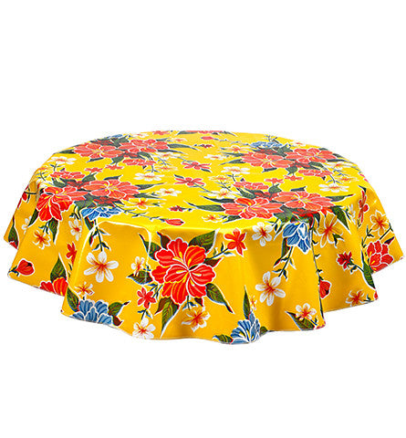Freckled Sage Round Oilcloth Tablecloth Hawaii Yellow