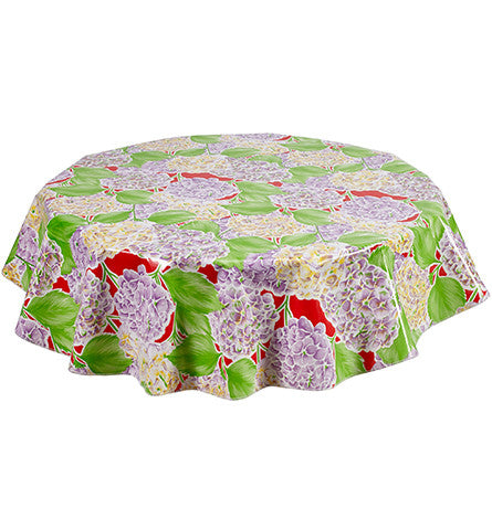 Freckled Sage Round Oilcloth Tablecloth Hydrangea Red