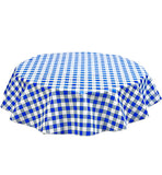 Freckled Sage Round Oilcloth Tablecloth Large Gingham Blue