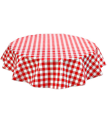 Freckled Sage Round Oilcloth Tablecloth Large Gingham Red