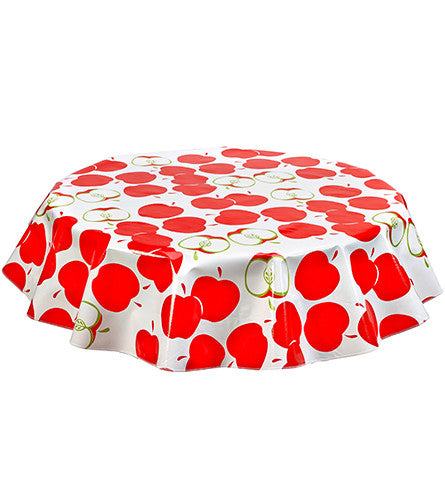 Round Oilcloth Tablecloths in Mod Apple Red